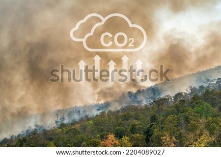 Wildfires release CO2 emissions and other greenhouse gases (GHG) that contribute to climate change. Royalty-Free Stock Photo #2204089027