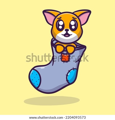 Cute cat in the sock cartoon vector icon illustration