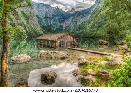 Boathouse in the Obersee, Königssee, Berchtesgaden, Germany Royalty-Free Stock Photo #2204116773