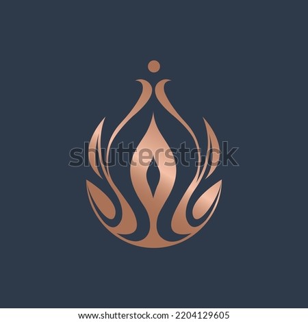 Candle fire, abstract lotus flower logo isolated on dark background.Mindfulness, relaxation, meditation icon. Elegant, luxury style illustration. Inner flame symbol.