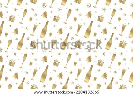 Seamless pattern with symbols of sparkling wine and Christmas holidays