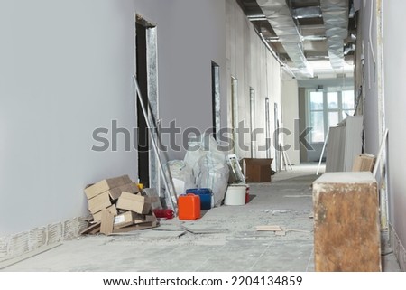 Hallway in building during repair. House renovation