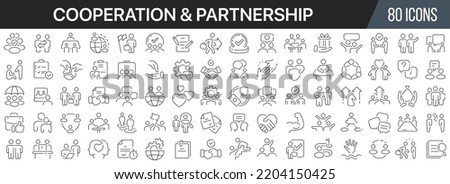 Cooperation and partnership line icons collection. Big UI icon set in a flat design. Thin outline icons pack. Vector illustration EPS10 Royalty-Free Stock Photo #2204150425