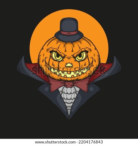 Halloween Vampire Pumpkin Head Vector Illustration