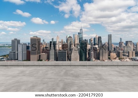 Skyscrapers Cityscape Downtown, New York Skyline Buildings. Beautiful Real Estate. Day time. Empty rooftop View. Success concept. Royalty-Free Stock Photo #2204179203