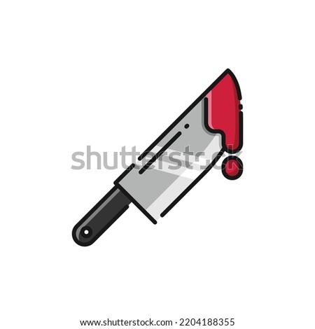 Bloody Knife Lineal Icon - Halloween Elements Icon Vector Illustration. Royalty-Free Stock Photo #2204188355