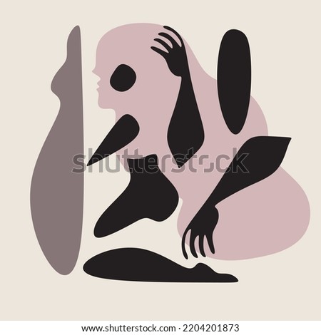 Abstract Cubism art drawing illustration. Cubism abstract face body, line drawing, trendy portrait, fashion cute minimal design. Contemporary monohrome artwork. Contemporary drawing in modern cubism 