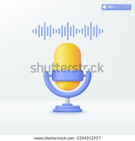 Yellow Microphone on standand sound wave icon symbol. record, equipment for audio broadcasts concept. 3D vector isolated illustration design. Cartoon pastel Minimal style. For design ux, ui, print ad.