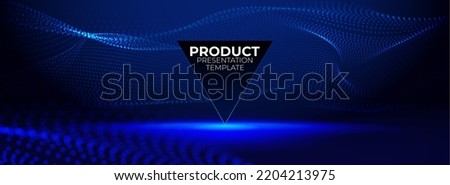 Futuristic technology product display. Wide gaming background with glowing particle with depth of field for gaming product presentetion. Multimedia, audio, video, cinema, music abstract background Royalty-Free Stock Photo #2204213975