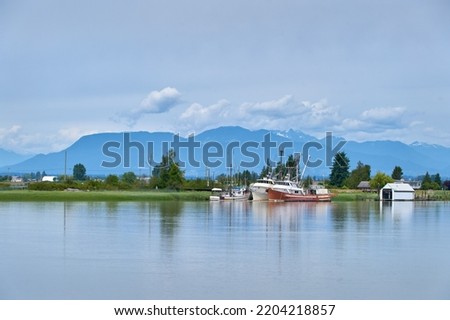 Westham Island Fishboats Delta BC. Fishboats moored on Westham Island on the Fraser River. Delta, BC, Canada.

                               