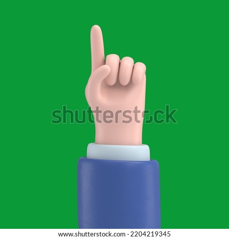 Green Screen Mock-up.Cartoon character hand pointing gesture. Green Screen for footage and clipping path.
