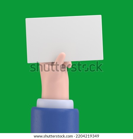 Green Screen Mock-up.3d icon hand holding card or tablet gesture. cartoon clip art. Green Screen for footage and clipping path.
