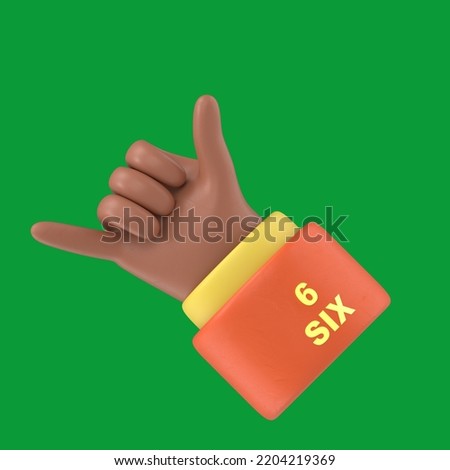 Green Screen Mock-up.3D illustration of African hand shows the number six on Green Screen for footage and clipping path. Hands gesture numbers.
