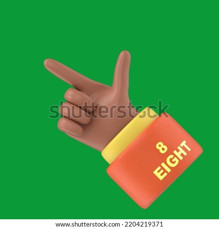 Green Screen Mock-up.3D illustration of African hand shows the number eight on Green Screen for footage and clipping path. Hands gesture numbers.
