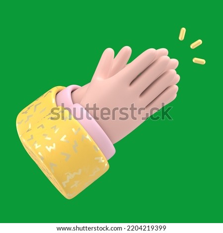 Green Screen Mock-up.Cartoon character hands clapping or applause with loud noise. Green Screen for footage and clipping path.
