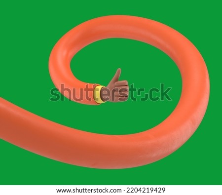 Green Screen Mock-up.3D illustration of  flexible twisted African cartoon hand shows thumb up like gesture. Green Screen for footage and clipping path.
