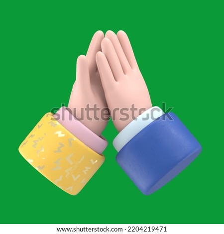 Green Screen Mock-up.Cartoon character hands High five gesture. Give me five. Green Screen for footage and clipping path.

