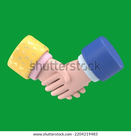Green Screen Mock-up.Deal icon. Cartoon character handshake. Business clip art Green Screen for footage and clipping path.
