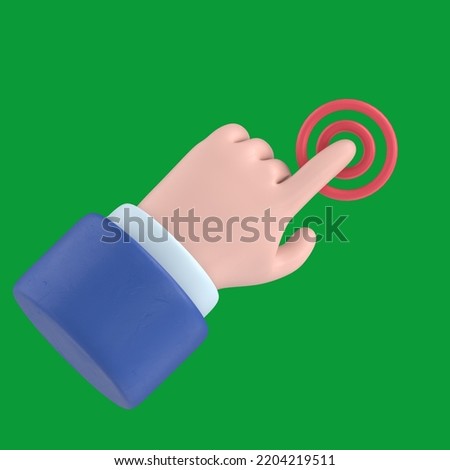 Green Screen Mock-up.3D illustration hand Touch Button Cartoon character hand. Green Screen for footage and clipping path.
