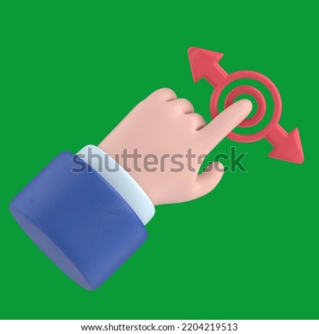 Green Screen Mock-up.3D illustration hand Touch Button Swipe Right or Left Cartoon character hand. Green Screen for footage and clipping path.
