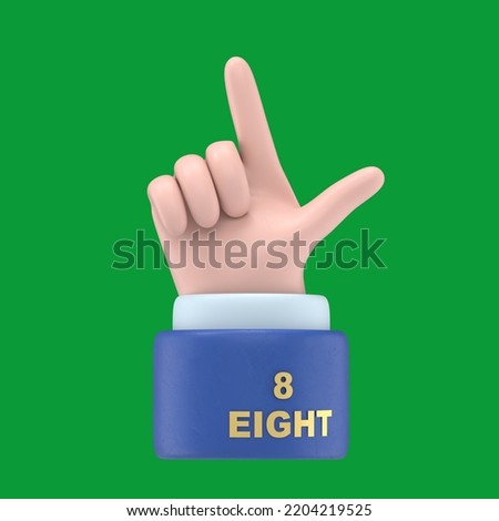 Green Screen Mock-up.Five fingers counting icon.3d hand shows the number eight,Green Screen for footage and clipping path.Hands gesture numbers.
