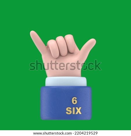 Green Screen Mock-up.Five fingers counting icon.3d hand shows the number six,Green Screen for footage and clipping path.Hands gesture numbers.
