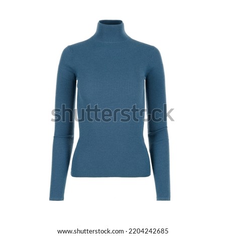 Blue color tight women's turtleneck Royalty-Free Stock Photo #2204242685