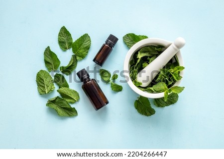 Mint leaves with aroma essential peppermint oil Royalty-Free Stock Photo #2204266447