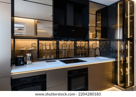 stylish and modern interior design of an apartment with a Studio kitchen Royalty-Free Stock Photo #2204280183