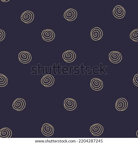 Beige spiral repeating seamless pattern on dark blue background. Simple minimalistic art for print and design