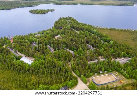 Rayakoski village, Murmansk region, top view, aerial photography