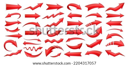 Red arrow icon set. Collection different arrows sign. Design elements vector illustration isolated on white background