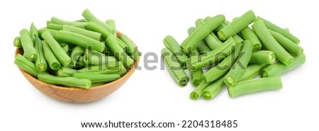 Green beans in wooden bowl isolated on a white background with full depth of field, Royalty-Free Stock Photo #2204318485
