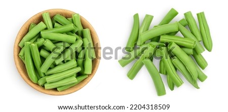 Green beans isolated on a white background, Top view. Flat lay Royalty-Free Stock Photo #2204318509