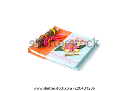  books isolated on white ,Brown fiber notebook colorful made fro