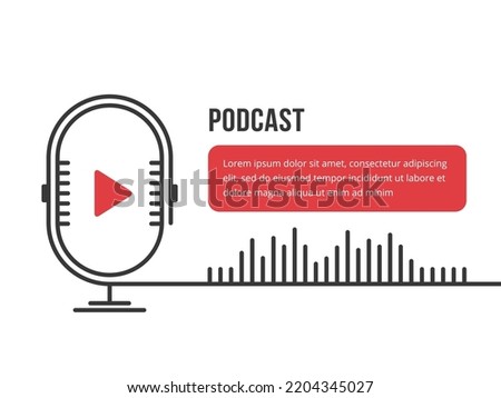 Podcast banner with microphone line icon and sound wave, vector eps10 illustration