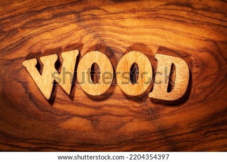 'Wood' word - Inscription by wooden letters close up