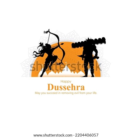 Vector illustration of Happy Dussehra greeting written text means happy dussehra. Royalty-Free Stock Photo #2204406057