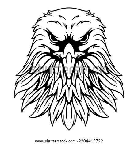 vector illustration Front view of the eagle's head in an upright position stalking its prey black and white design