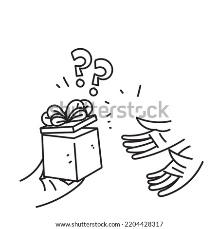hand drawn doodle gift box with question mark illustration icon
