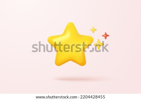 3d yellow stars glossy color icon vector for game on pink background. Customer satisfaction cute rating feedback of UI website 3d concept. 3d satisfaction quality icon vector render illustration