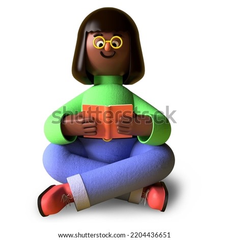 3D Cute woman reading a story