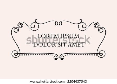 Calligraphic black frame. Template, layout or mockup for website. Minimalistic graphic element, interface. Creativity and art, literature and space for text. Cartoon flat vector illustration Royalty-Free Stock Photo #2204437543