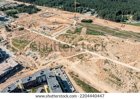 aerial view of construction site. foundations for new buildings. city development project.