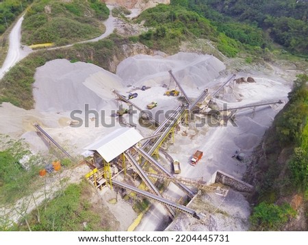 Abstract Defocused Blurred Background Sand and stone mining area in the mountains in Cikancung - Indonesia. Indonesia