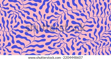 Coral seamless pattern on pink background in vintage style. Matisse-inspired modern abstract organic algae background. Vector design for textile, wrapping paper, greeting cards. Royalty-Free Stock Photo #2204448607