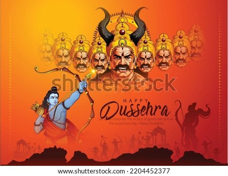 Happy Dussehra illustration of Lord Rama killing Ravana in Dussehra,Vijayadashami Royalty-Free Stock Photo #2204452377