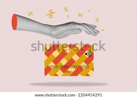Photo sketch graphics artwork picture of arm protecting credit card falling percent isolated drawing background