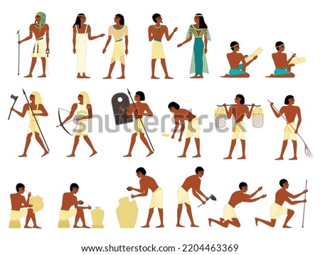 Ancient egypt society set with isolated characters of pharaoh slaves and priests with instruments of labor vector illustration Royalty-Free Stock Photo #2204463369