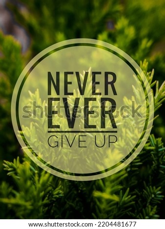Inspirational Motivational Qoutes Never Ever Give Up in blurred nature background